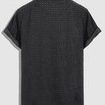 Men's solid color plaid terry fabric round neck T-shirt