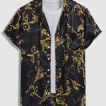Men's Satin Vintage Floral Cuban Collar Button-Down Short Sleeve Shirt