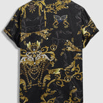 Men's Satin Vintage Floral Cuban Collar Button-Down Short Sleeve Shirt
