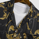 Men's Satin Vintage Floral Cuban Collar Button-Down Short Sleeve Shirt