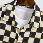 Men's plaid floral satin shirt casual shorts set