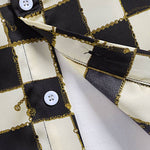 Men's Plaid Floral Satin Button-Down Short Sleeve Shirt