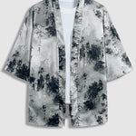 Men's Chinese character satin retro style kimono short-sleeved shirt