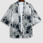 Men's Chinese character satin retro style kimono short-sleeved shirt
