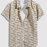 Men's Corduroy Letter Print Casual Short Sleeve Shirt