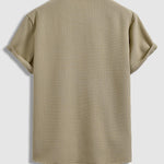 Men's Solid Color Textured Waffle Cuban Collar Short Sleeve Shirt