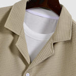 Men's Textured Waffle Cuban Collar Shirt Corduroy Casual Shorts Set