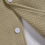 Men's Textured Waffle Cuban Collar Shirt Corduroy Casual Shorts Set