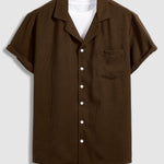 Men's textured casual Cuban collar solid color shirt