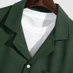 Men's Solid Color Textured Cuban Collar Button-Down Short Sleeve Shirt