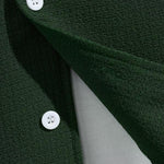 Men's Solid Color Textured Cuban Collar Button-Down Short Sleeve Shirt