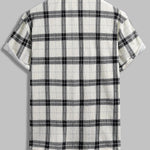 Men's Plaid Pleated Brushed Cuban Collar Short Sleeve Shirt Casual Shorts Set
