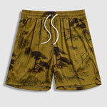 Men's Chinese Style Crane Satin Cuban Collar Shirt Casual Shorts Set