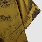 Men's Chinese Crane Pattern Satin Cuban Collar Short Sleeve Shirt