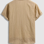 Men's Textured Cuban Collar Button-Down Solid Color Short Sleeve Shirt