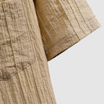 Men's Textured Cuban Collar Button-Down Solid Color Short Sleeve Shirt