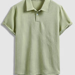 Men's textured seersucker half-button lapel solid color polo