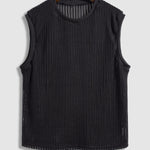 Men's sleeveless hollow textured knitted solid color casual set