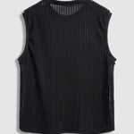 Men's sleeveless hollow textured knitted solid color casual set