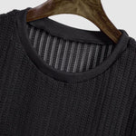 Men's sleeveless hollow textured knitted solid color casual set