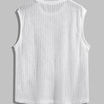 Men's sleeveless hollow textured knitted solid color casual set