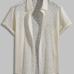 Men's sexy hollow lapel short-sleeved shirt casual shorts set