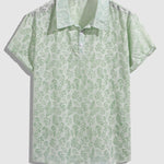 Men's Vintage Sheer Botanical Print Casual Half-Button Short Sleeve POLO