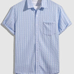 Men's striped texture casual solid color short-sleeved shirt