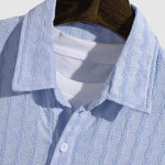 Men's striped texture casual solid color short-sleeved shirt