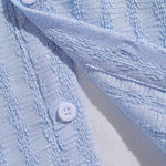 Men's striped texture casual solid color short-sleeved shirt