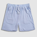 Men's striped texture casual elastic waist drawstring shorts