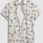 Men's Printed Floral Cutout Button Short Sleeve Shirt