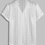 Men's Lace Hollow Loose Fit Cuban Collar Short Sleeve Shirt