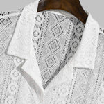 Men's Lace Hollow Loose Fit Cuban Collar Short Sleeve Shirt