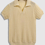 Men's solid color hollow V-neck knitted short sleeves