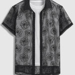 Men's lace embroidered rose flower short-sleeved shirt