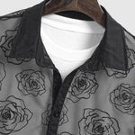 Men's lace embroidered rose flower short-sleeved shirt