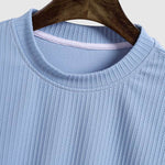 Men's solid color striped texture round neck short-sleeved T-shirt