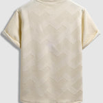 Men's geometric textured jacquard casual round neck short-sleeved T-shirt