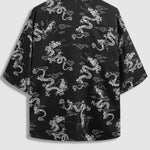 Men's Dragon Totem Satin Chinese Style Kimono Casual Shorts Set
