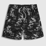 Men's Dragon Totem Satin Chinese Style Kimono Casual Shorts Set