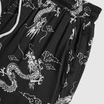 Men's Dragon Totem Satin Chinese Style Kimono Casual Shorts Set