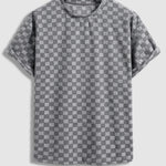Men's terry cloth plaid crew neck T-shirt shorts set