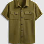 Men's textured double pocket button cargo short sleeve shirt