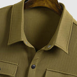 Men's textured double pocket button cargo short sleeve shirt