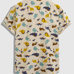 Men's Cotton Linen Cartoon Dinosaur Print Casual Short Sleeve Shirt
