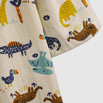 Men's Cotton Linen Cartoon Dinosaur Print Casual Short Sleeve Shirt