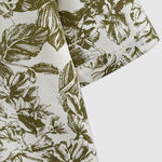 Men's Cotton Linen Plant Print Casual Short Sleeve Shirt