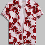 Men's Rose Print Skin-Friendly Casual Button Short sleeve Shirt