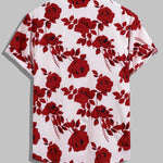 Men's Rose Print Skin-Friendly Casual Button Short sleeve Shirt